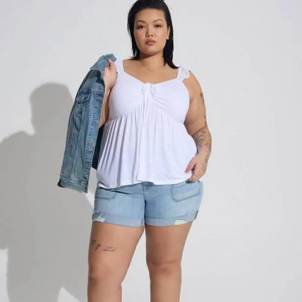 Torrid Women's Plus Size 1X 14-16 Sweetheart Ruffle Eyelet Tie Detail Tank Top